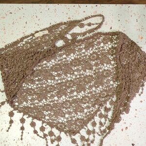 Ryu | Toasty Brown Lace Scarf Taupe Triangle | Smaller Sized For Girls